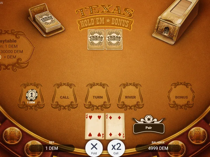 Tavolo di Texas Hold’em Bonus con fiche Ante e coppia servita